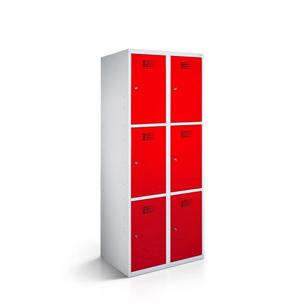 Rotstahl Fächerschrank, 2 Reihen, 3 Fächer/Reihe, Abteilbreite 40 cm, BASIC, kurzer Sockel, Verkehrsrot, 2111-020300-0801112-7035-3020BasicZYL