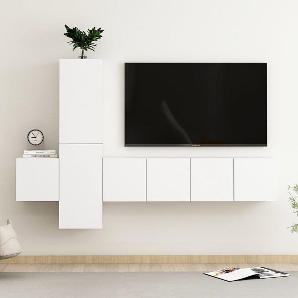 vidaXL 5-teilig TV-Schrank-Set Weiß Holzwerkstoff, 3078653