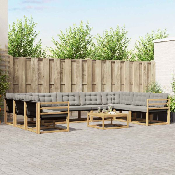 vidaXL Outdoor-Sofagarnitur mit Kissen 10-teilig Weiß und Hellgrau, 3389081