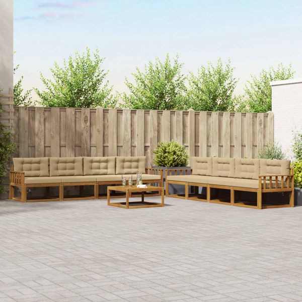 vidaXL Outdoor-Sofagarnitur mit Kissen 9-teilig Natur und Beige, 3367366