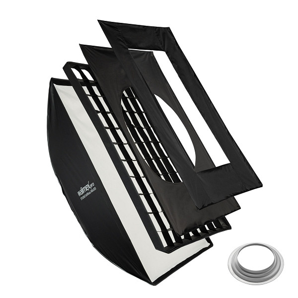 Walimex pro Studio Softbox 80x120cm + Softboxadapter für Hensel Expert, um 360° drehbar, einfacher Aufbau Dank Schirmfunktion, inkl. Grid, Masken, 1023502