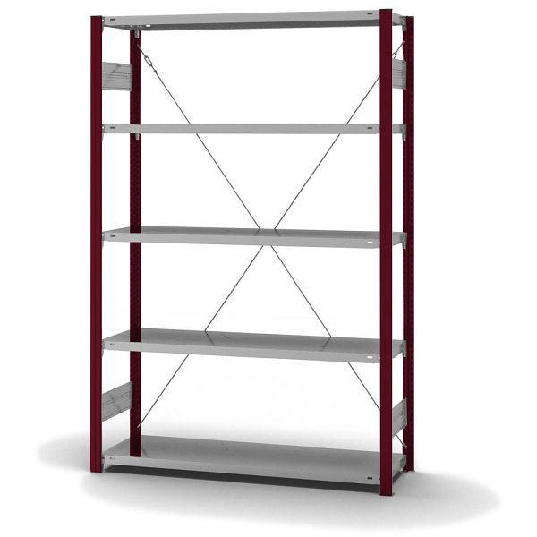 hofe Fachboden-Grundregal, 2000x300x1300 mm, 5 Fachebenen, verzinkt / RAL 3004, 175 kg Fachlast, 1600 kg Feldlast, einseitige Bedienung, HRG203013XL