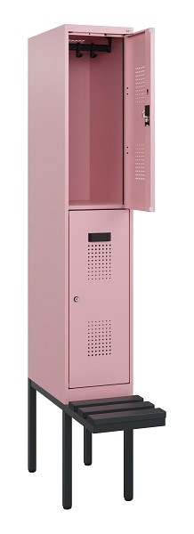 C+P Doppelstock-Spind Evolo PLUS, Bank, 2 Fächer, 1950x300x815mm, 3015/3015, Zylinderschloss, Sitzfläche Kunststoff, 0493405-10 S10159