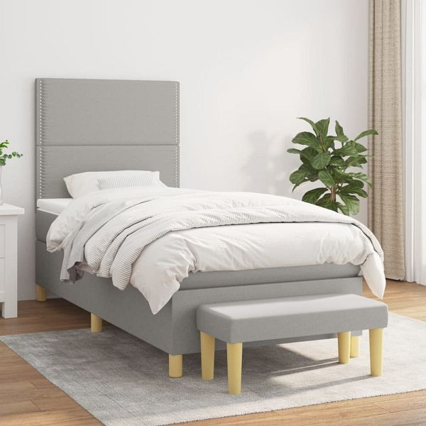 vidaXL Boxspringbett mit Matratze Hellgrau 100x200 cm Stoff, 3137053