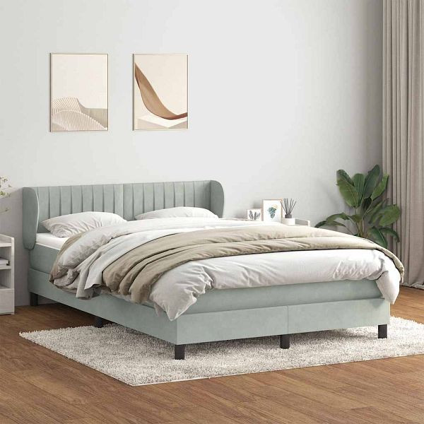 vidaXL Boxspringbett mit Matratze Hellgrau 140x220 cm Samt, 3317733