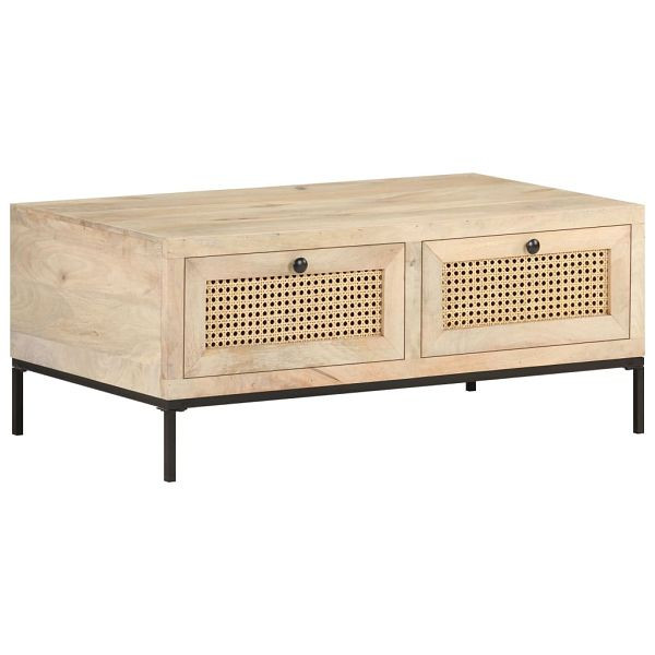 vidaXL Couchtisch 90x50x37 cm Mango Massivholz und Rohrgeflecht, 323511