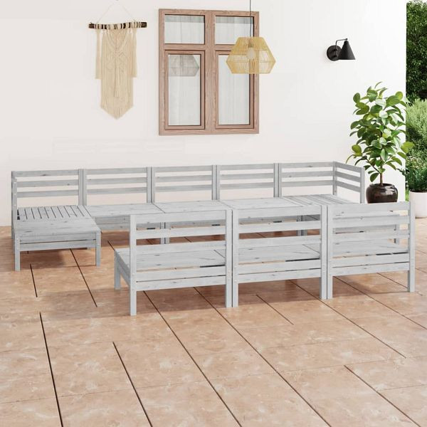vidaXL 10-teilig Garten-Lounge-Set Weiß Massivholz Kiefer, 3083365