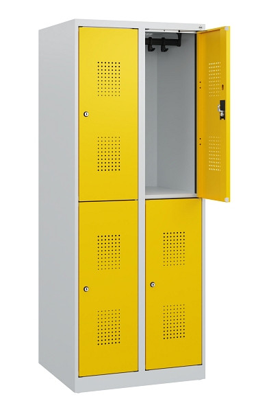 C+P Doppelstöckiger Spind Evolo PLUS, 4 Fächer, 1530x600x500mm, 7035/1023, Zylinderschloss, 0493005-20 S10020