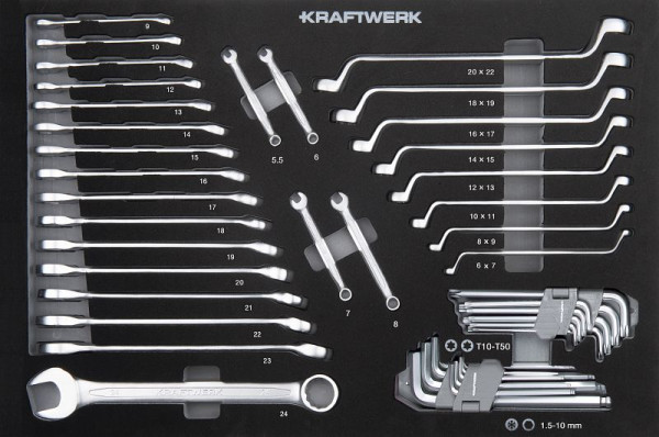 Kraftwerk BASIC LINE EVA Ring-Maul- und Doppelringschlüssel-Einlage, 60x40 cm, 46-teilig, 105.102.012