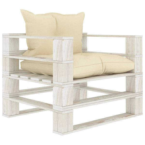 vidaXL Garten-Palettensofa mit Kissen in Creme Holz, 3052444