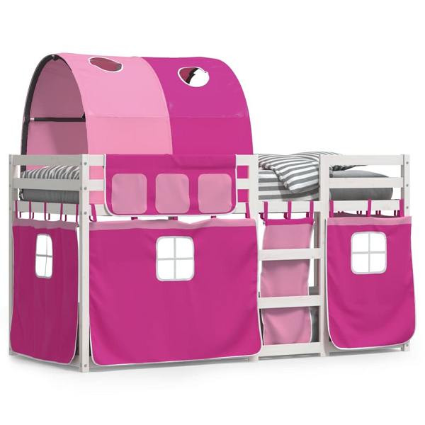 vidaXL Etagenbett mit Vorhängen Rosa 80x200 cm Massivholz Kiefer, 3283993