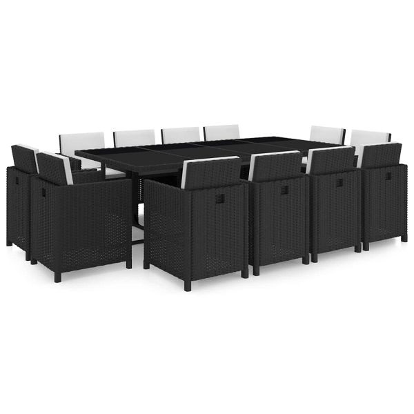 vidaXL 13-teilig Garten-Essgruppe mit Auflagen Poly Rattan Schwarz, 42551
