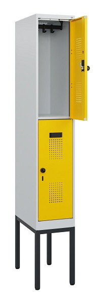 C+P Doppelstock-Spind Evolo PLUS, Gestell, 2 Fächer, 1950x300x500mm, 7035/1023, Drehriegel, 0493305-10 S10001