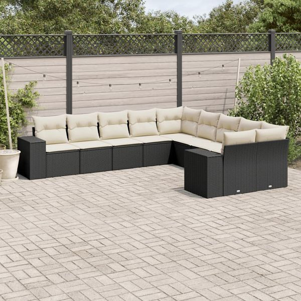 vidaXL 10-teilig Garten-Sofagarnitur mit Kissen Schwarz Poly Rattan, 3255443