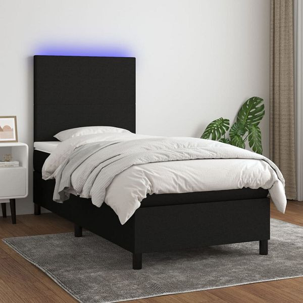 vidaXL Boxspringbett mit Matratze & LED Schwarz 90x190 cm Stoff, 3134679