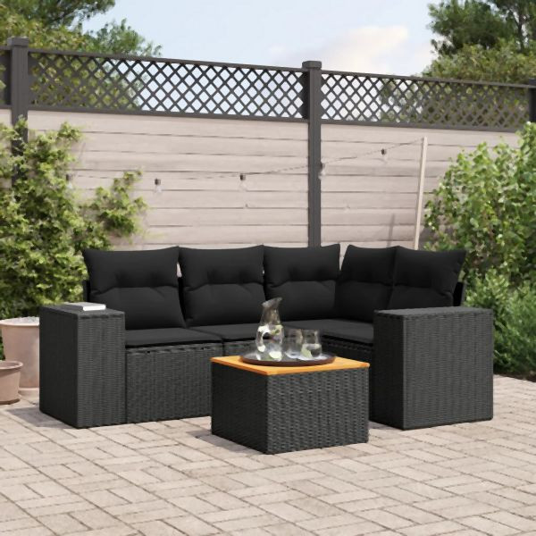 vidaXL 5-tlg. Garten-Sofagarnitur mit Kissen Schwarz Poly Rattan, 3257756