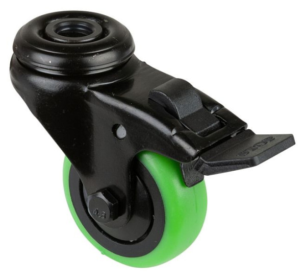 BS Rollen Lenkrolle mit Feststeller schwarz, thermoplastisches Gummirad grün, Kugellager, Rückenloch, Durchmesser: 50 mm, VE: 8 Stück, A821.A85.050.04