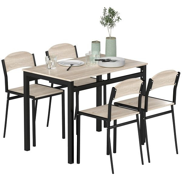 HOMCOM 5-teilige Essgruppe, Esstisch mit 4 Stühlen, platzsparendes Küchentisch-Set, Sitzgruppe für Esszimmer, Küche, Schwarz, 835-087V00BK