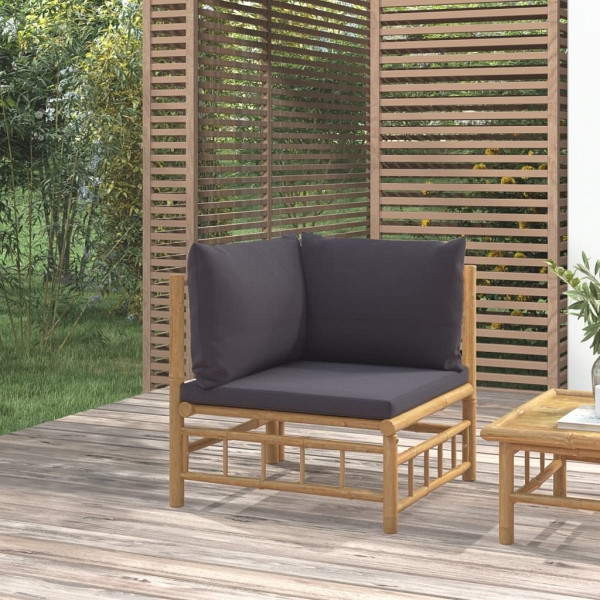 vidaXL Garten-Ecksofa mit Dunkelgrauen Kissen Bambus, 362308