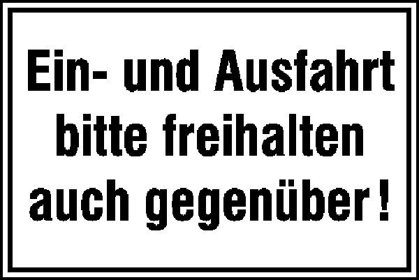 SafetyMarking Hinweisschild, Ein- und Ausfahrt bitte freihalten auch gegenüber!, BxH 25x15 cm, Aluminium, 11.5586