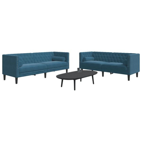vidaXL 2-teilig Chesterfield-Sofa-Set mit Nackenrollen Blau Samt, 3209299