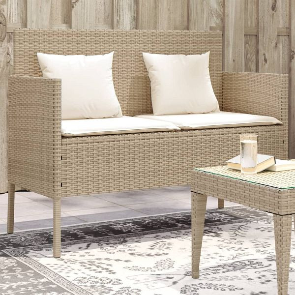 vidaXL Gartenbank mit Kissen Beige Poly Rattan, Top-Qualität, 365774