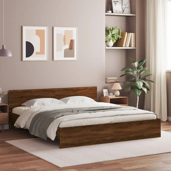 vidaXL Bettgestell mit Kopfteil Braun Eiche-Optik 200x200 cm, 3207461