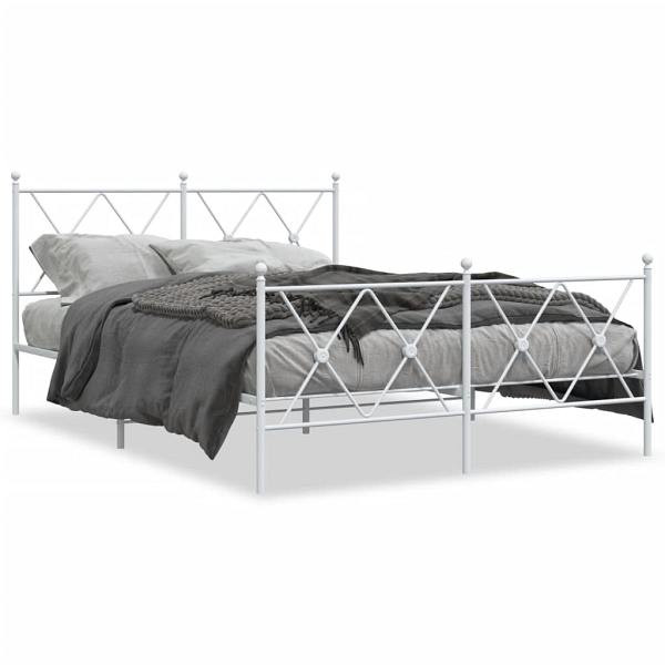 vidaXL Bettgestell mit Kopf- und Fußteil Metall Weiß 140x200 cm, 376570