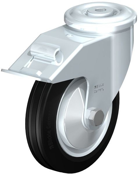 Blickle LER-VE 150R-FI-FA Stahlblech-Lenkrolle mit Rückenloch & Feststeller, Vollgummi, Schwarz, 696021