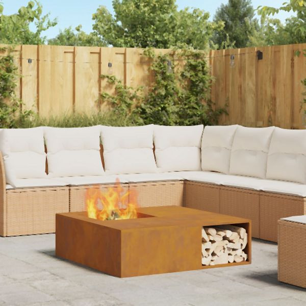 vidaXL Feuerstelle mit Holzlager 100x100x30 cm Wetterstahl, 859001