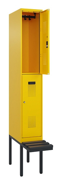 C+P Doppelstock-Spind Evolo PLUS, Bank, 2 Fächer, 2120x300x815mm, 1023/1023, Zylinderschloss, Sitzfläche Kunststoff, 0493407-10 S10136
