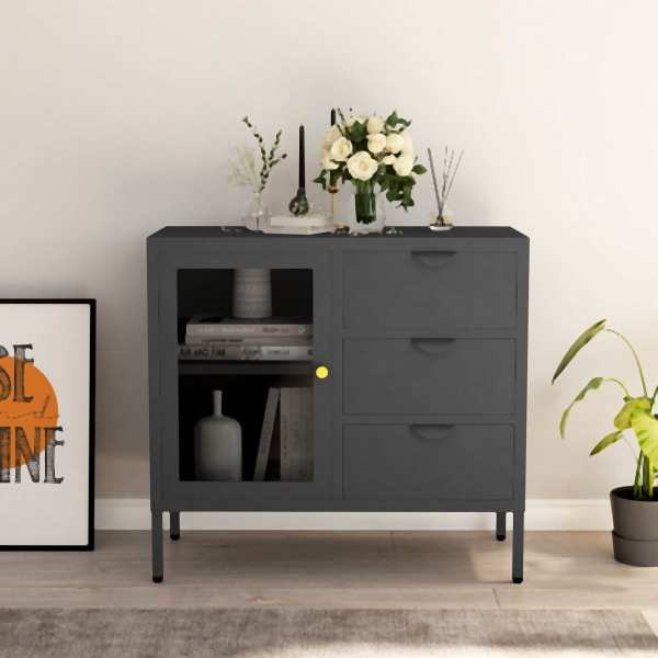 vidaXL Sideboard Anthrazit 75x35x70 cm Stahl und Hartglas, 336075