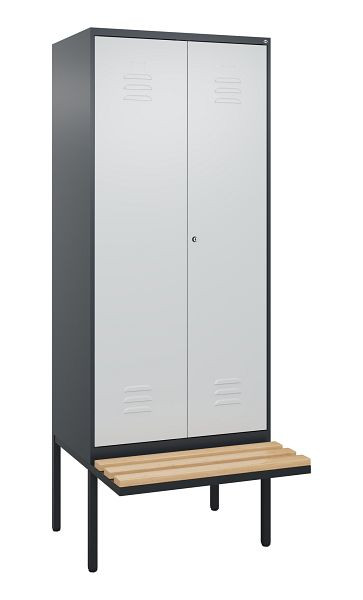 C+P Umkleidespind Classic PLUS SW, 2 Abteile, 2120x800x815mm, 7016/7035, Zylinderschloss, Buche-Sitzleisten, 0800427-22 S10057