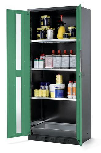 asecos Chemikalienschrank Systema CS-83G, Korpus anthrazit, grün, 3 Einlegeböden und Bodenwanne, 202666