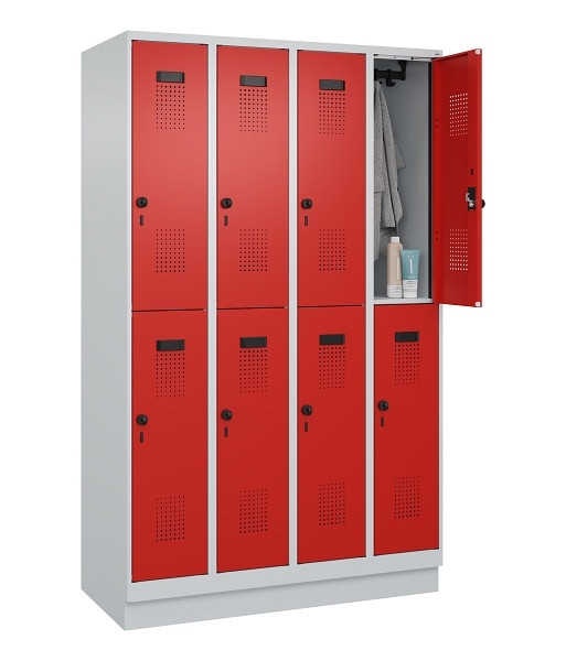 C+P Doppelstöckiger Spind Evolo PLUS, mit Sockel, 8 Fächer, 1950x1200x500mm, 703, Frontfarbe RAL 3020 Verkehrsrot, Drehriegel, 049320-40 S10005