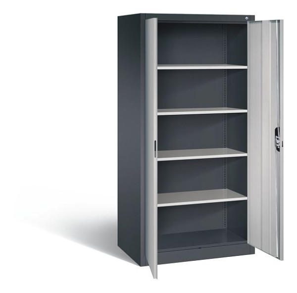 C+P Büroschrank Acurado, H1950xB930xT600mm, Farbe: Schwarzgrau / Weißaluminium, Muldengriff, 5 OH, 9290-000 S10422