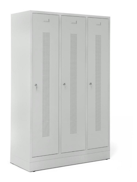 Deskin Garderobenspind SYSTEM SP1 mit Sockel, Korpus und Türen Lichtgrau RAL 7035, H 1800 x B 1185 x T 500 mm, Zylinderschloss, 330731