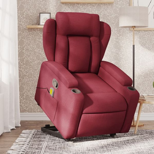 vidaXL Massagesessel mit Aufstehhilfe Weinrot Stoff, 3204497