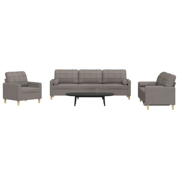 vidaXL 3-tlg. Sofagarnitur mit Dekokissen Taupe Stoff, 3278310