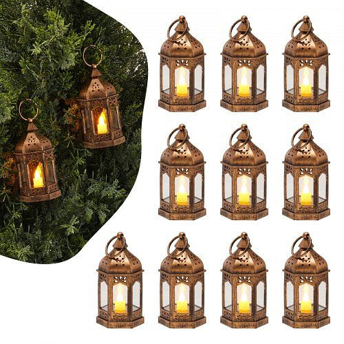 VEVOR 12 Stk. LED-Kerzenlaternen ohne Flamme, Kunststoff mit Glas, Wandbehang, Bronze, 65x65x128 mm, LEDCDGTS6INCDMEMF001V9