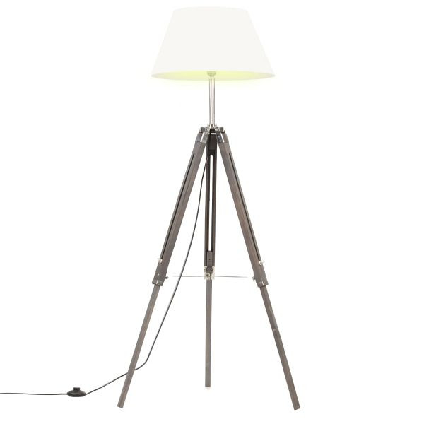 vidaXL Stativlampe Grau und Weiß Teak Massivholz 141 cm, 288073
