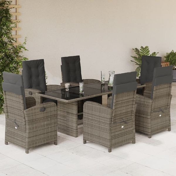 vidaXL 7-teilig Garten-Essgruppe mit Kissen Grau Poly Rattan, 3212492