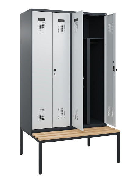 C+P PSA Doppel-Spind Evolo PLUS, Bank, 4 Abteile, 2120x1200x815mm, 7016/7035, Drehriegel, Sitzfläche Buche-Hartholz, Sitzbank, 0490527-40P S10017