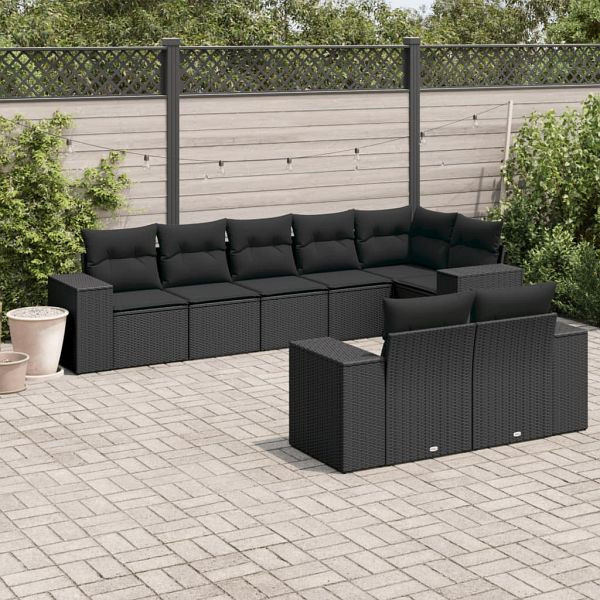 vidaXL 8-teilig Garten-Sofagarnitur mit Kissen Schwarz Poly Rattan, 3255152