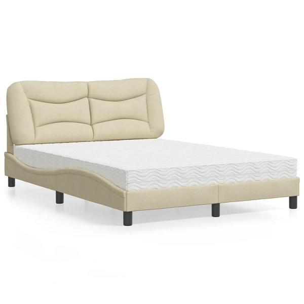 vidaXL Bett mit Matratze Creme 140x200 cm Stoff, 3208539
