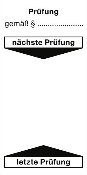 Moedel Grundplakette Prüfung gemäß § nächste Prüfung..., Dokumentenfolie, 40x80mm, VE: 10 Stück/Bogen, 54422