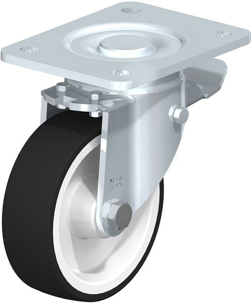Blickle LH-POTH 125R-3-ST Stahlblech-Lenkrolle, Schwerlast-Ausführung, mit Anschraubplatte & Feststeller, Thermoplastisches Polyurethan, Grau, 51474