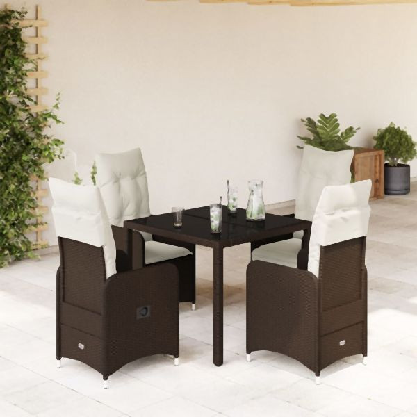 vidaXL 5-tlg. Garten-Bistro-Set mit Kissen Braun Poly Rattan, 3277065