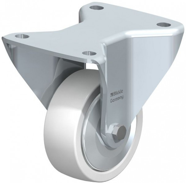 Blickle BH-SPO 100G-3-FA Stahlblech-Bockrolle, Schwerlast-Ausführung, mit Anschraubplatte, Polyamid, Weiß, 852905