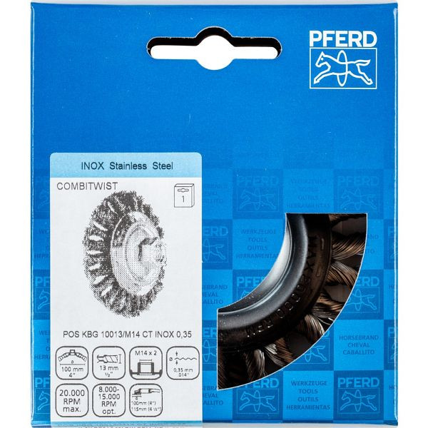 Pferd Kegelbürste mit Gewinde, gezopft POS KBG 10013/M14 CT INOX 0,35, 43313013